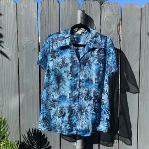Sheer Floral Blue Button Up
